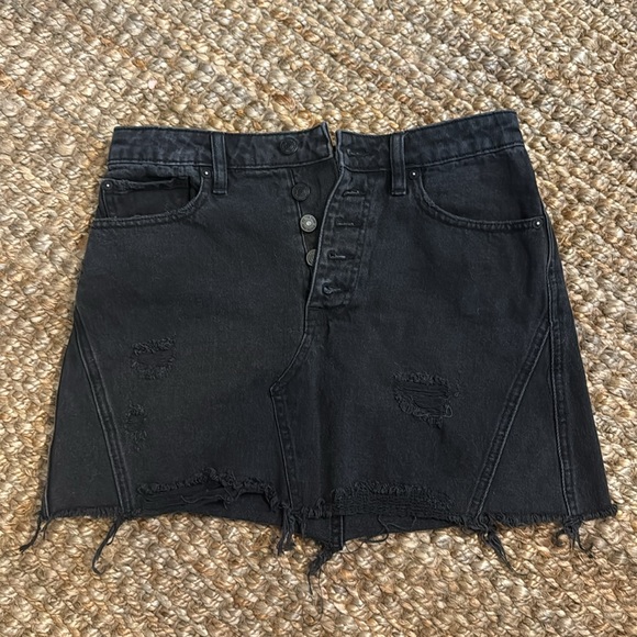 Free People We the Free Black Denim Mini Skirt Button-Up - Picture 2 of 6